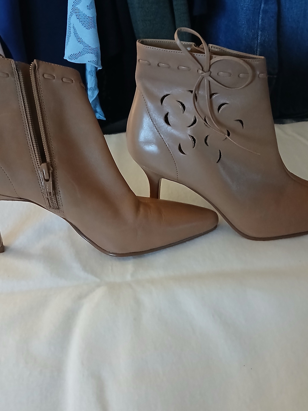 Madeline Women's Tan Leather Ankle Boots with Cutout Detail